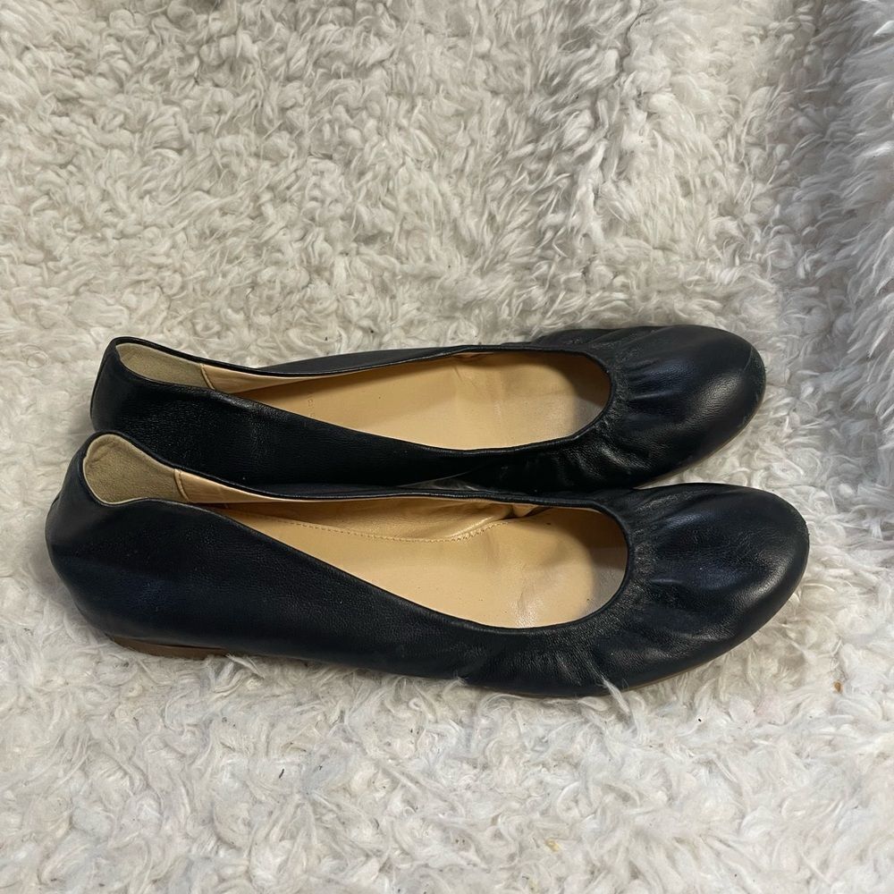 J Crew leather Black slip on Flats round toe SZ8